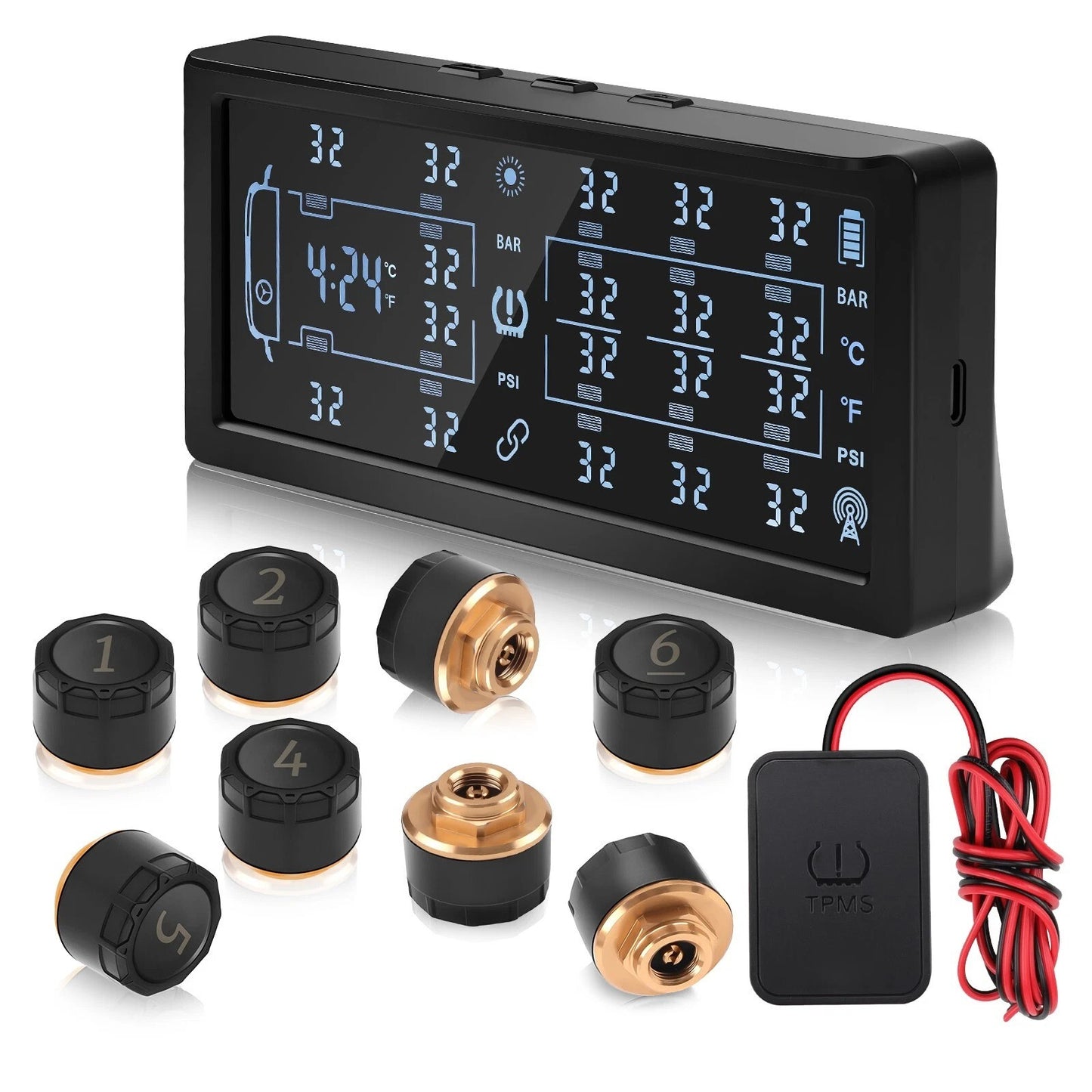 Solar Powered Tyre Pressure Monitoring System - Car + 4WD TPMS